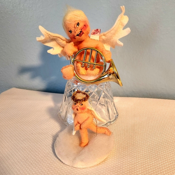 95 96 Annalee Angel French Horn Sitting on Cloud and Christmas Tree Ornament 90s - Picture 1 of 5